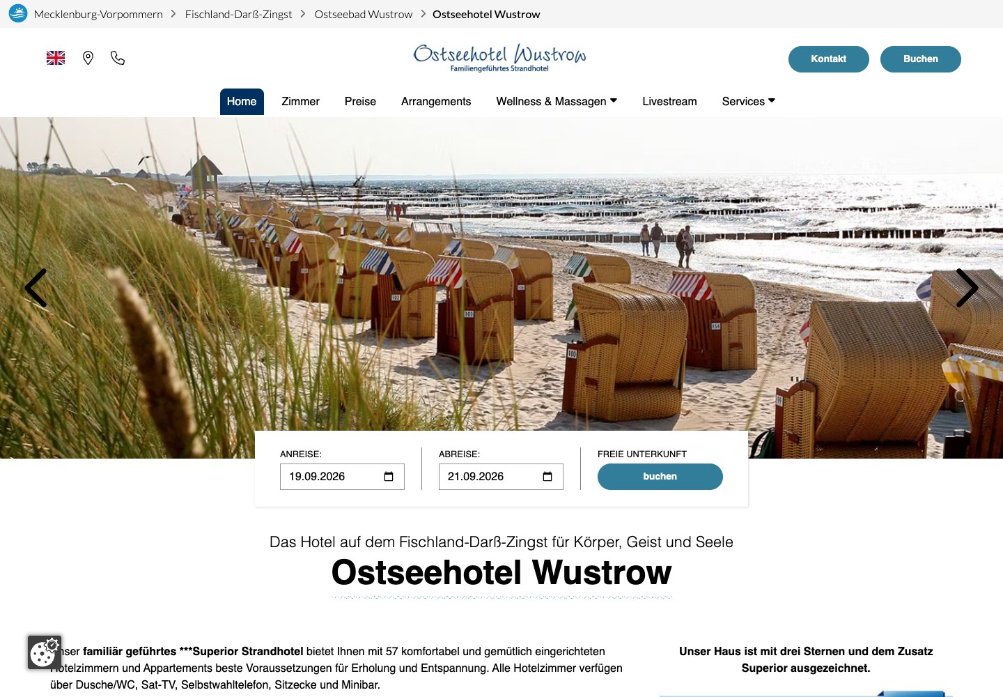 Ostseehotel Wustrow – Startseite Desktop