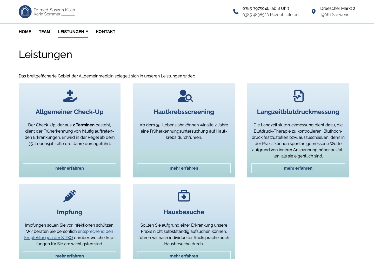 Praxis Kilian und Sommer – Leistungen Desktop