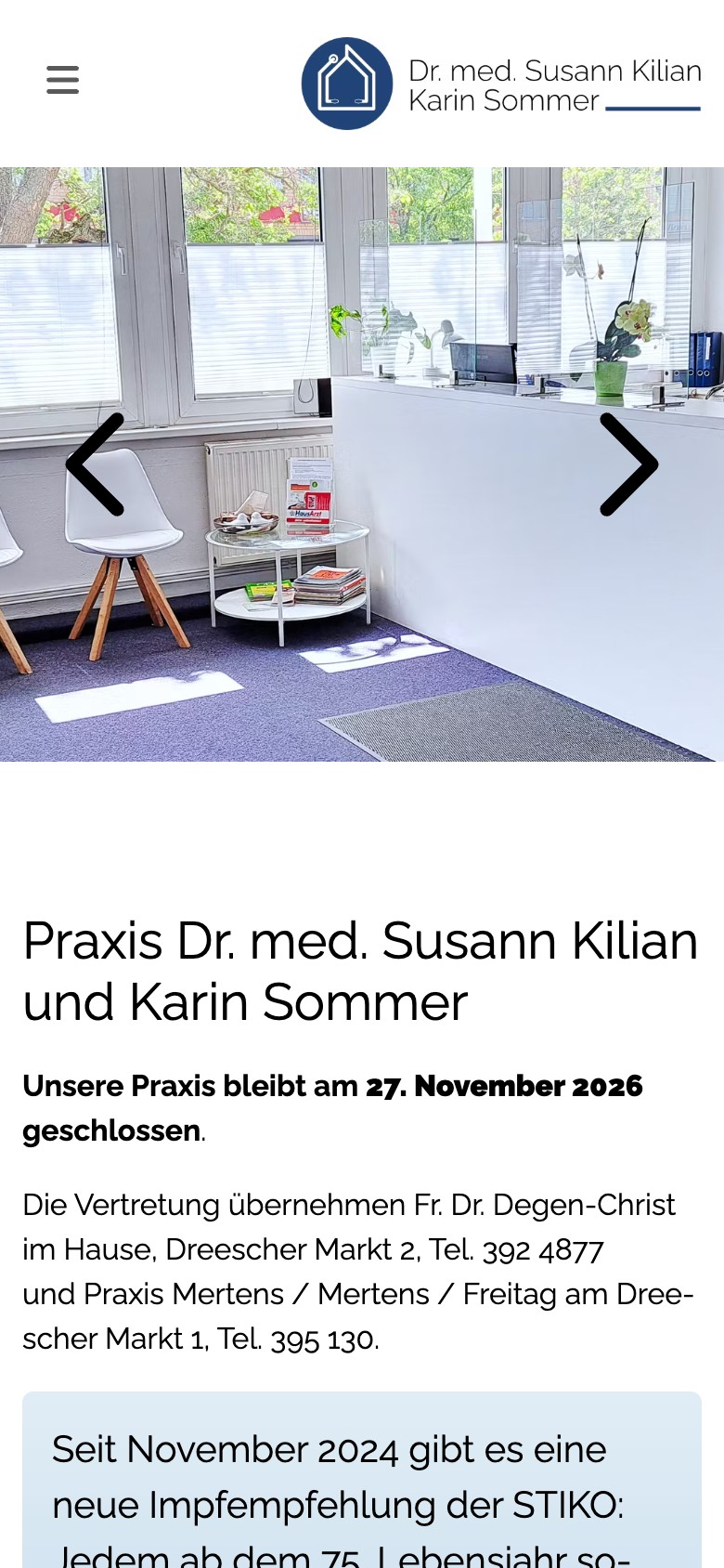 Praxis Kilian und Sommer – Startseite Mobil