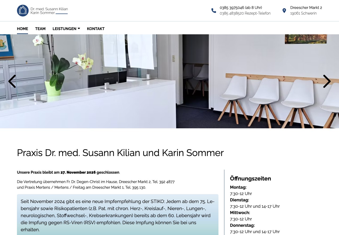 Praxis Kilian und Sommer – Startseite Desktop